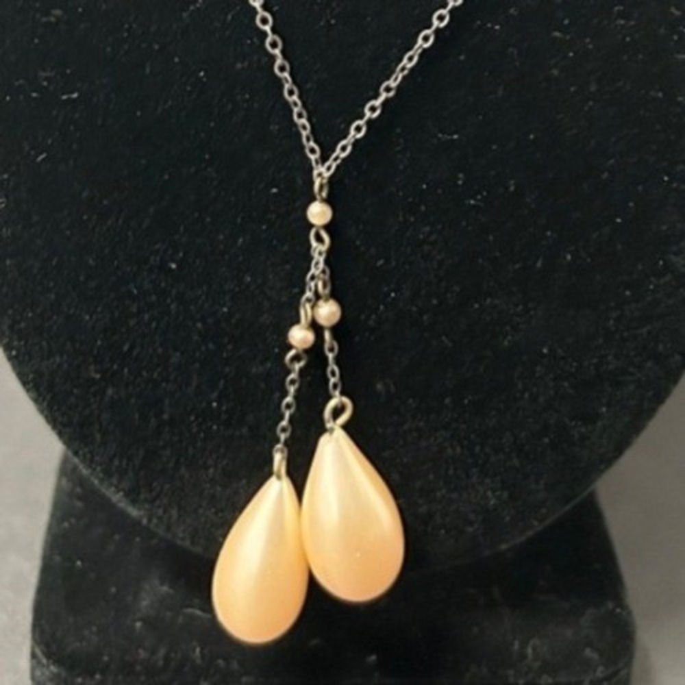 Vintage Drop Necklace Champagne Faux Pearl Y-Shape Teardrop